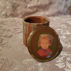 Vintage Edna Hibel Agate Stone Box